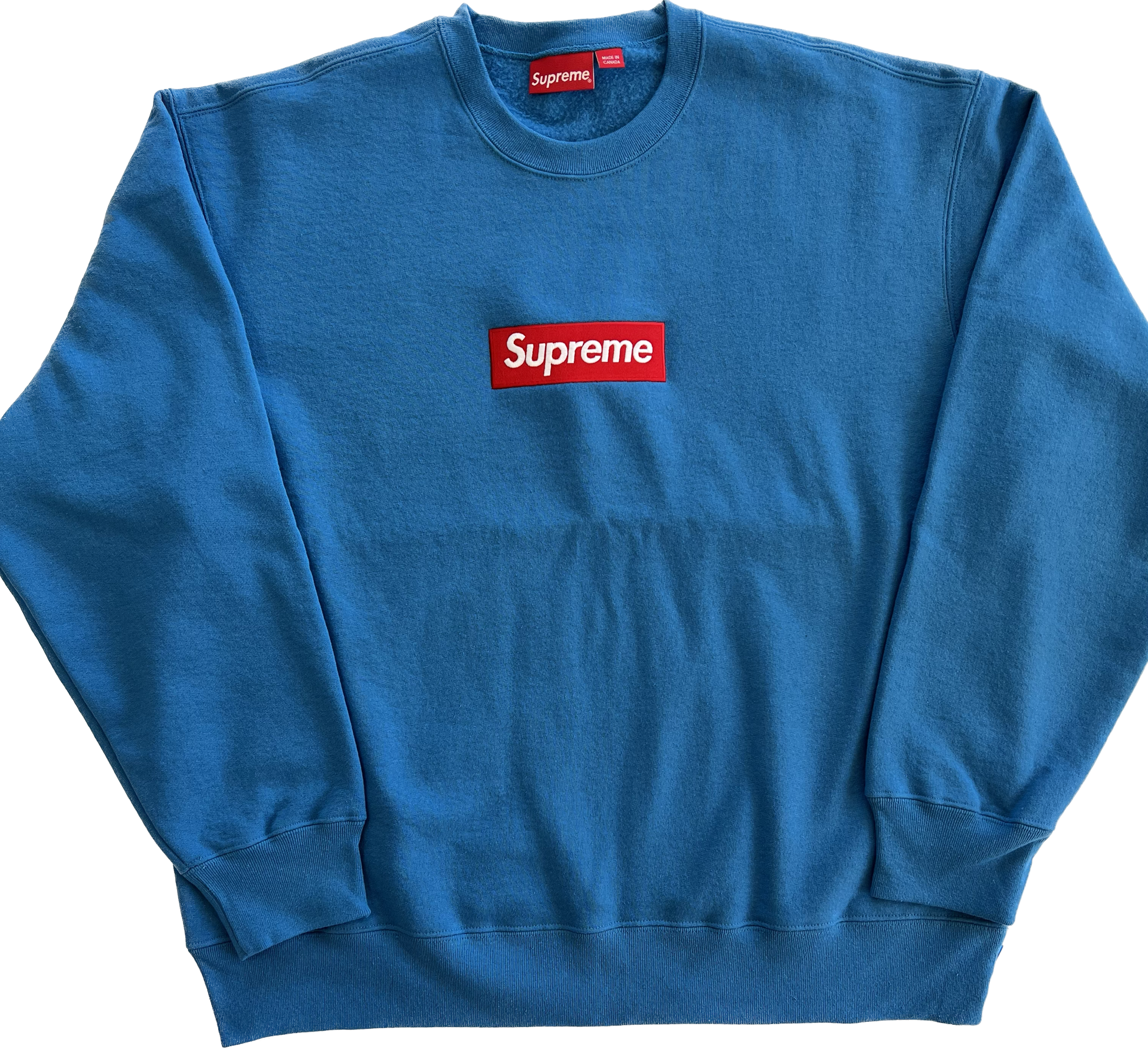 Blue supreme hot sale box logo crewneck